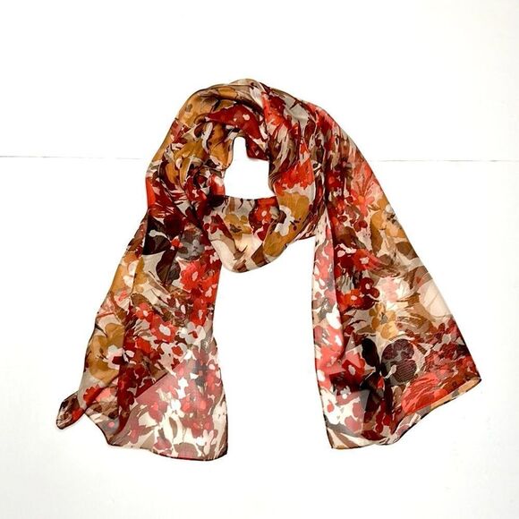 NWT Anne Klein Silk Chiffon Oblong Scarf
Floral Ivory Tan Coral Lightweight - Picture 1 of 10